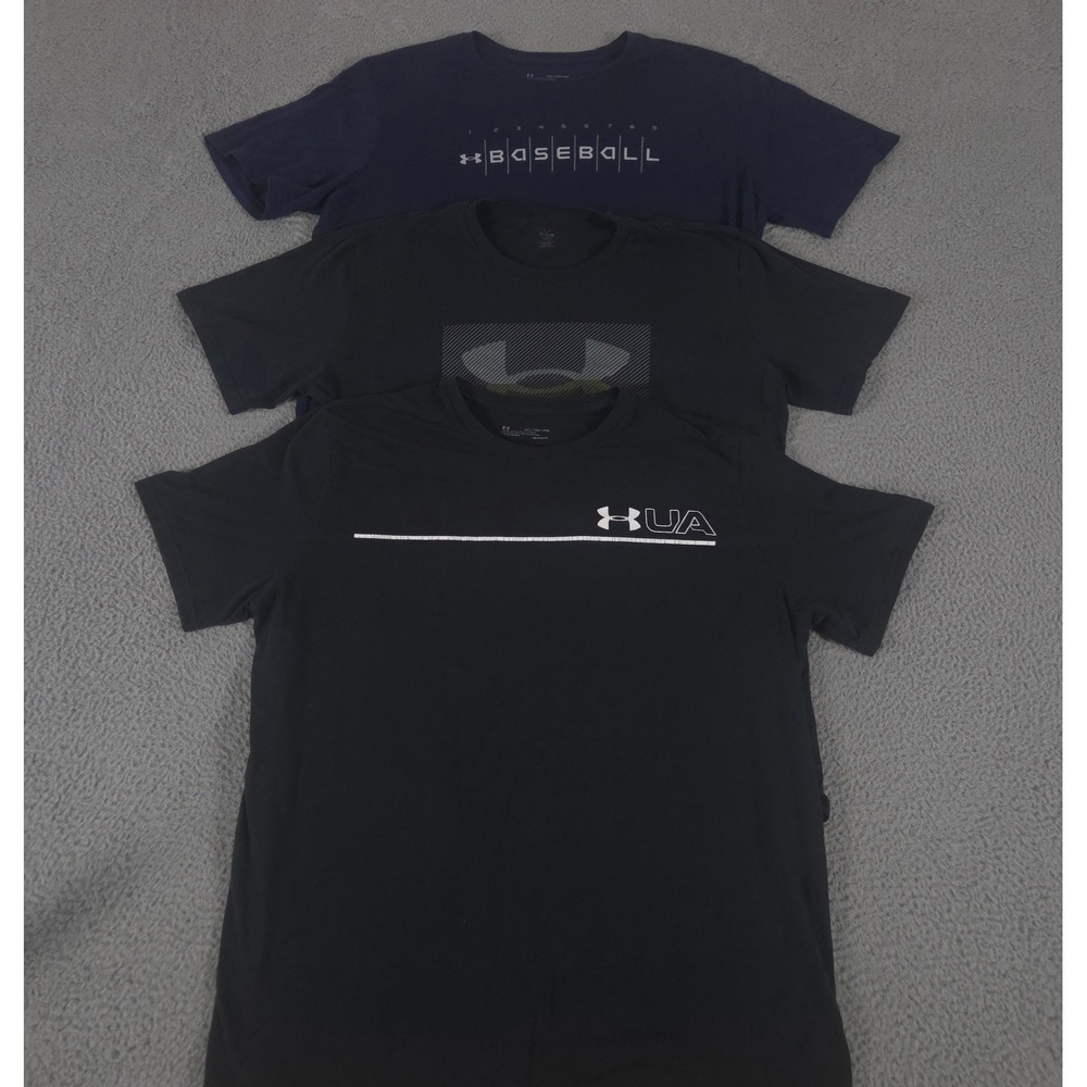 LOT OF 3 Under Armour Shirt Mens XXL Multi Baseball Wordmark Freedom Big Flag